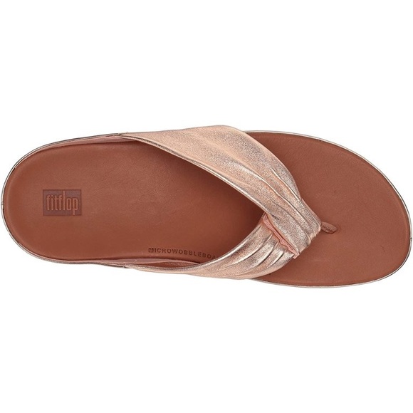 Fitflop rose gold wedges sandals thongs leather upper sandals Fit-flops shoes - Picture 2 of 9